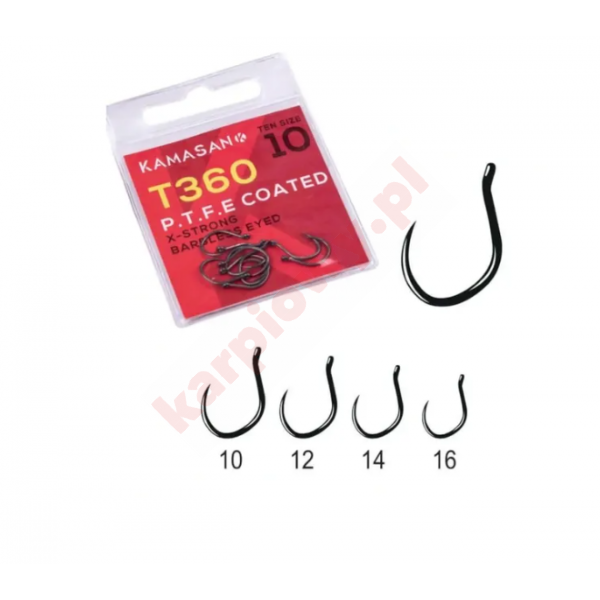 Haczyki Bezzadziorowe Kamasan T360 Eyed X-Strong PTFE r. 14