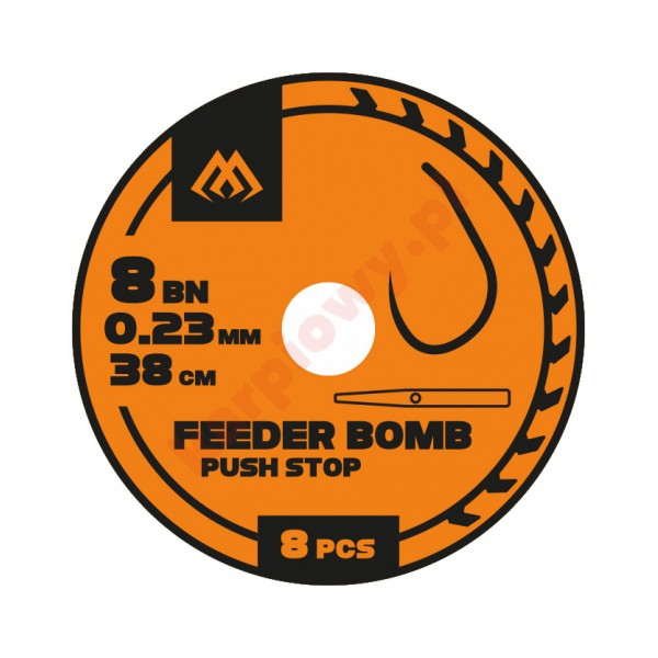 PRZYPON FEEDER BOMB - Z PUSH STOPEM - hak bez zadziora nr 12 / żyłka: 0.18mm/38cm - op.8szt.