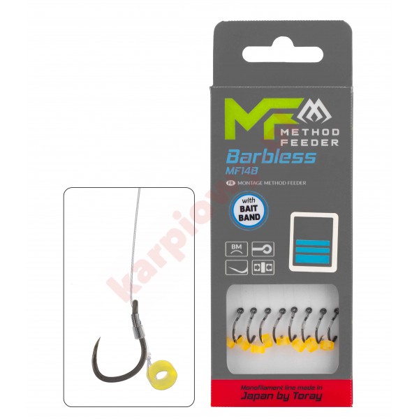 PRZYPON MF - MF14 Z GUMKĄ - hak bez zadziora nr 14 / żyłka: 0.18mm/10cm - op.8szt.