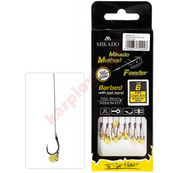 Przypon Method Feeder - z Gumką- hak z zadziorem nr 6 / plecionka: 0.16mm/10cm - op.8szt.
