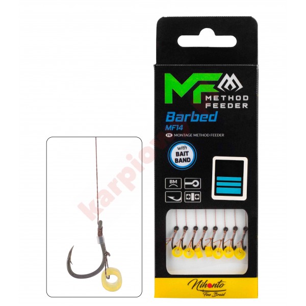  PRZYPON MF - MF14 Z GUMKĄ - hak z zadziorem nr 14 / plecionka: 0.12mm/10cm - op.8szt.