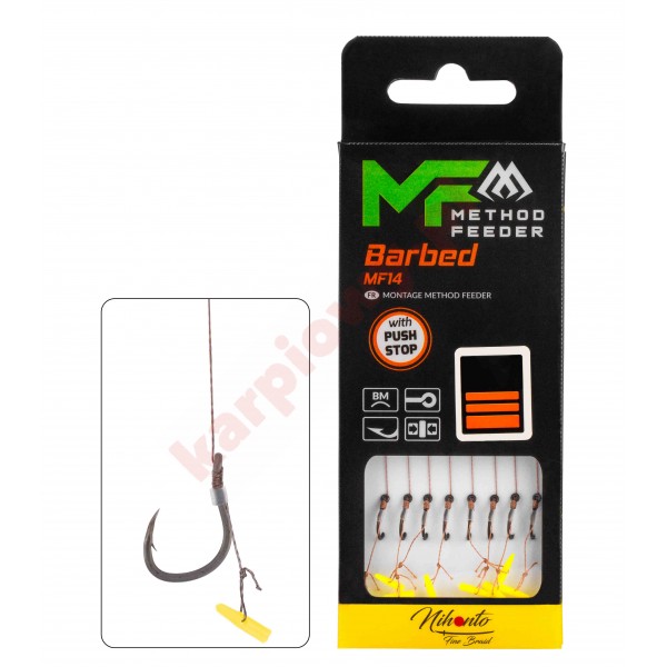  PRZYPON MF - MF14 Z PUSH STOPEM - hak z zadziorem nr 8 / plecionka: 0.14mm/10cm - op.8szt.