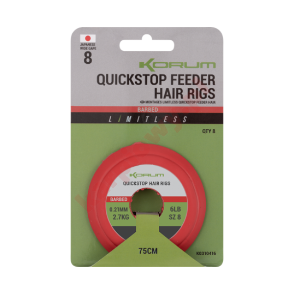 Gotowe Przypony Limitless Quickstop Feeder Hair Rigs #8, Ø0.21mm, 6lbs, 1.5g, 8pcs