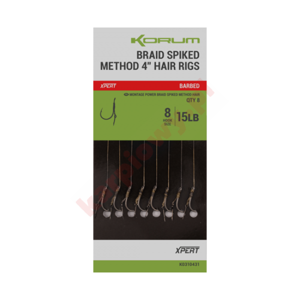 Przypony Power Broaid Spiked Method Hair Rigs #8, Ø0,18mm, 15lbs, 1,5g, 8 części