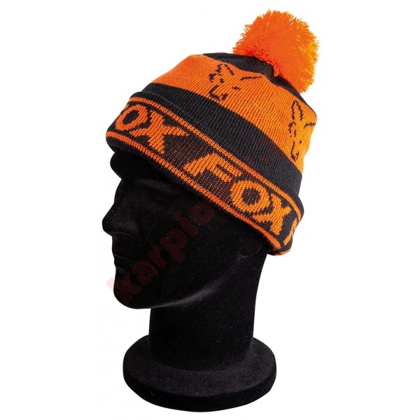 Czapka black/orange - lined bobble hat