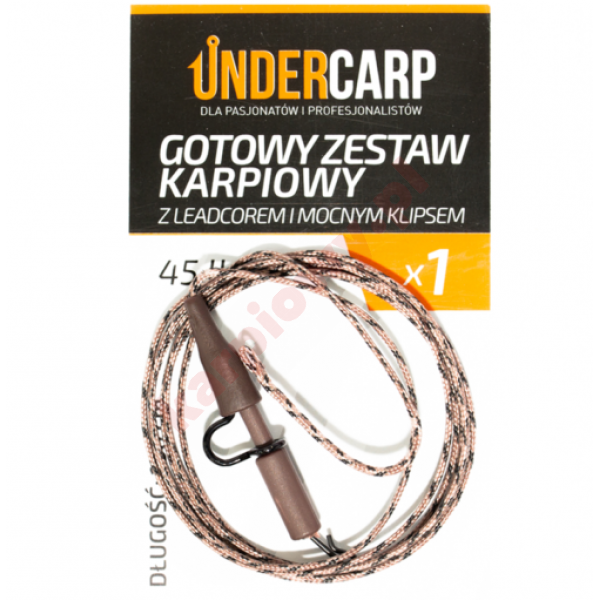  Gotowy zestaw karpiowy z leadcorem i mocnym klipsem 45 lbs / 100 cm brązowy