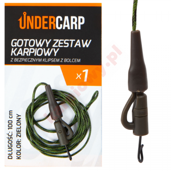 Gotowy zestaw karpiowy z bezpiecznym klipsem z bolcem zielony 100 cm